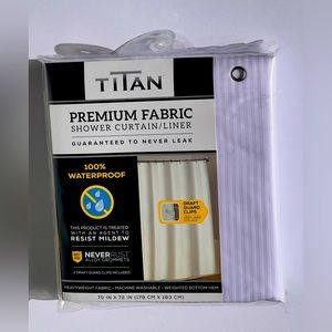 Titan Premium Fabric Shower Curtain Liner Never Leak 70x72" White Heavyweight